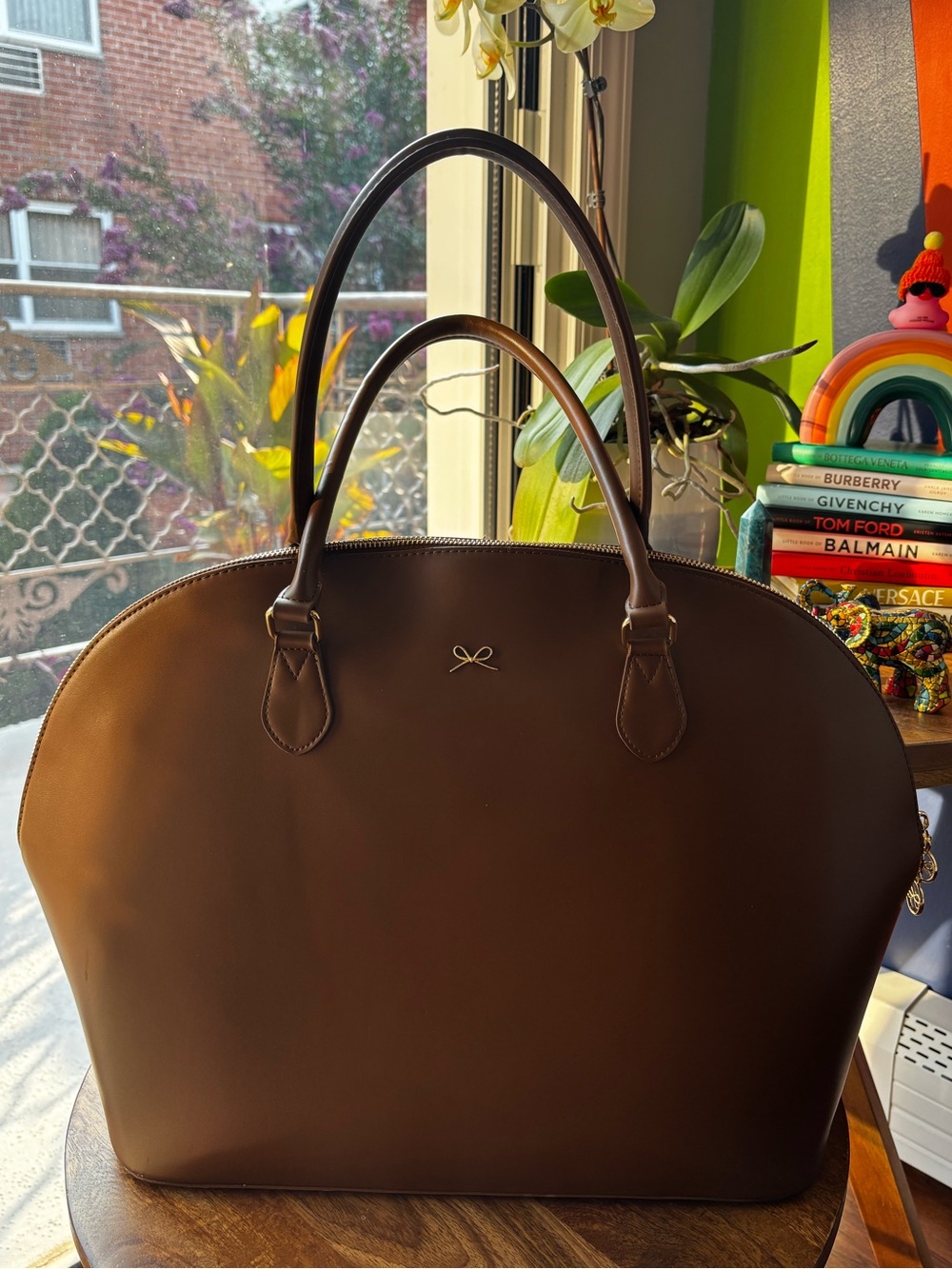 Caramel Faux Leather Work Tote Laptop Bag | Gold Bow Details | NWOT - Picture 3 of 14